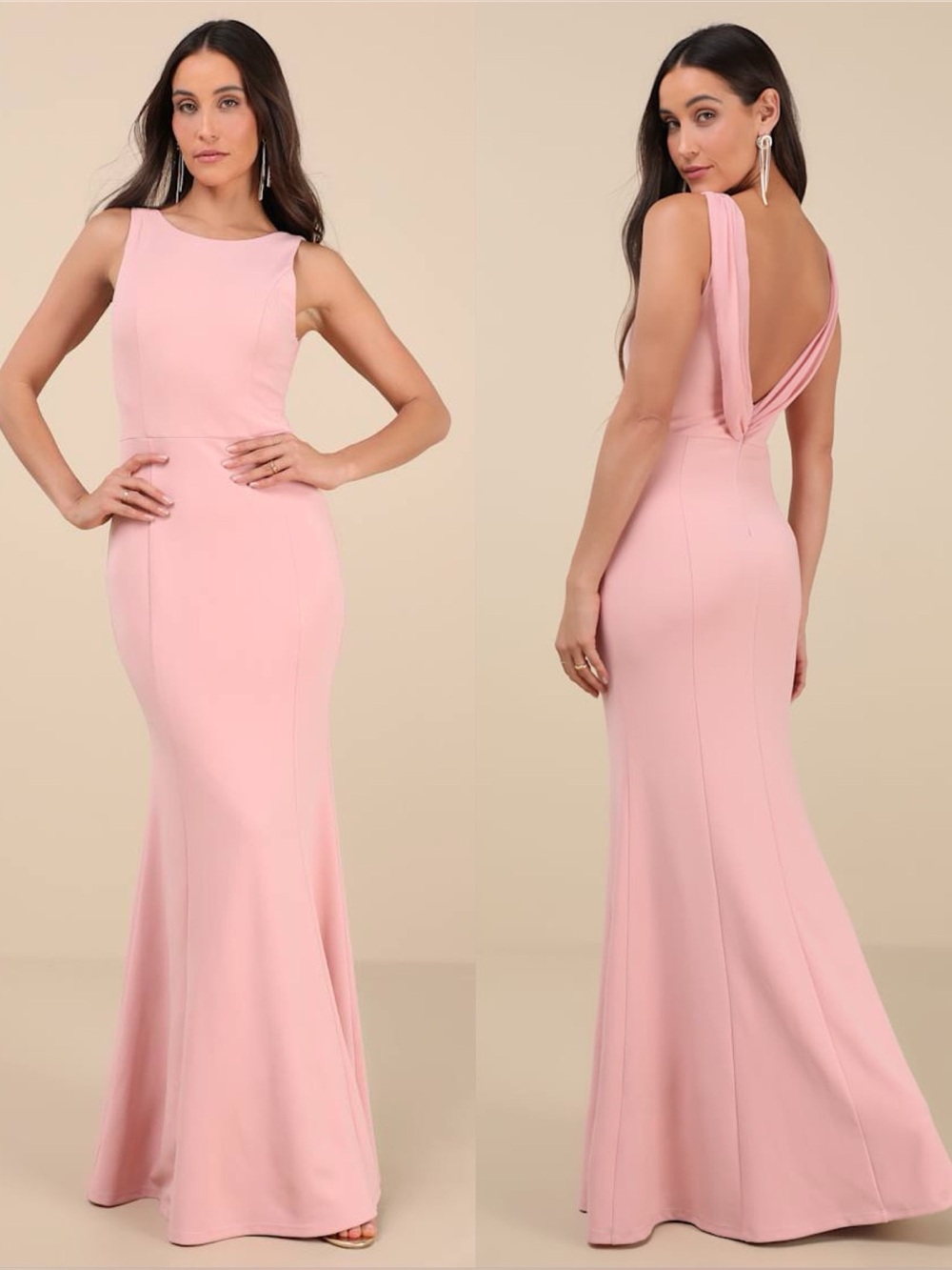 LULU’S Maike Pink Cowl Back Mermaid Maxi Dress